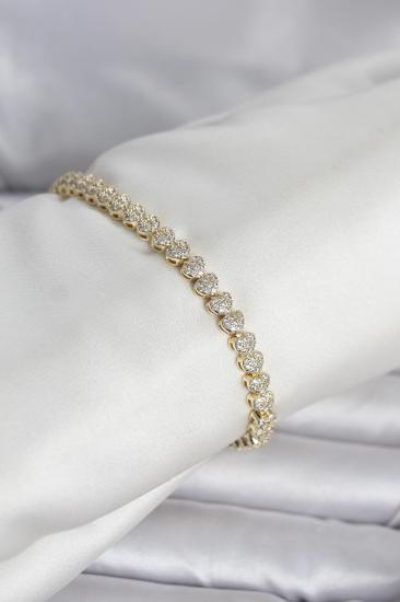 Pirinç Gold Renk Kalp Model Sıralı Zirkon Taşlı Kadın Bileklik