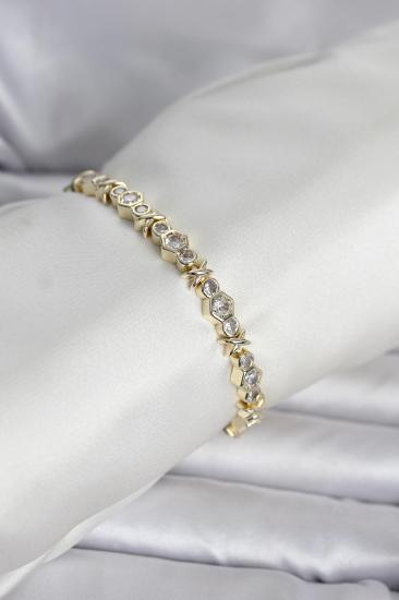 Pirinç Gold Renk Petek Model Zirkon Taşlı Kadın Bileklik