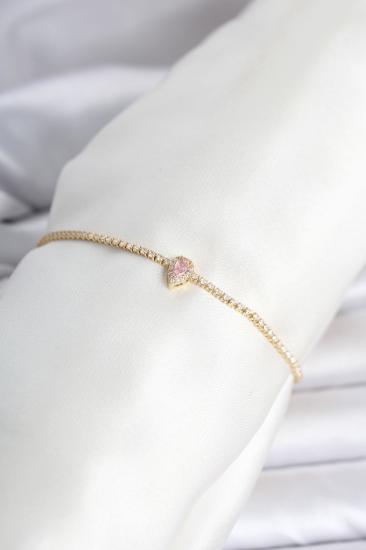 Pirinç Gold Renk Pembe Damla Model Su Yolu Kadın Bileklik