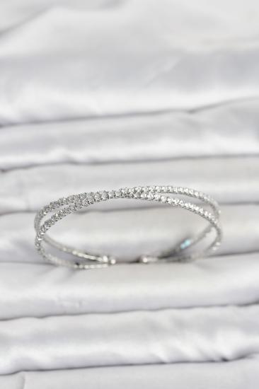 Pirinç Gümüş Renk Zirkon Taşlı Çapraz Model Kadın Bileklik