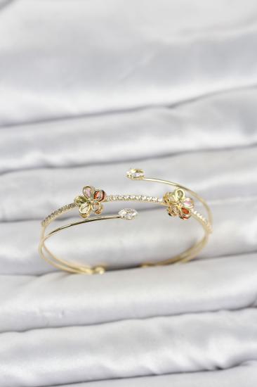 Gold Renk Pirinç Zirkon Taşlı Çiçek Model Kadın Bileklik