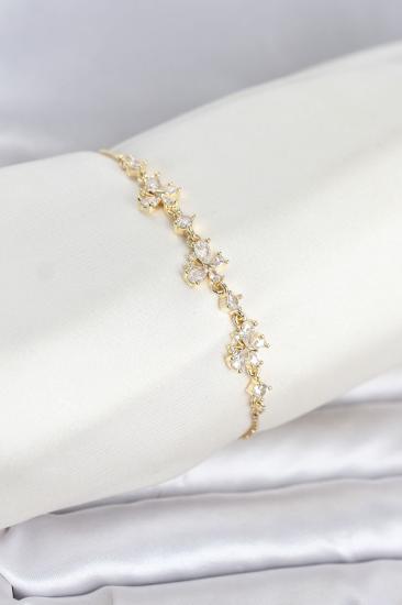 Gold Renk Pirinç Kelebek Model Asansörlü Model Kadın Bileklik