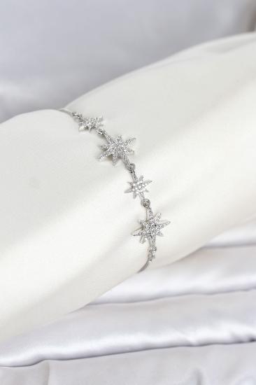 Gümüş Renk Pirinç Zirkon Taşlı Kutup Yıldızı Model Asansörlü Kadın Bileklik