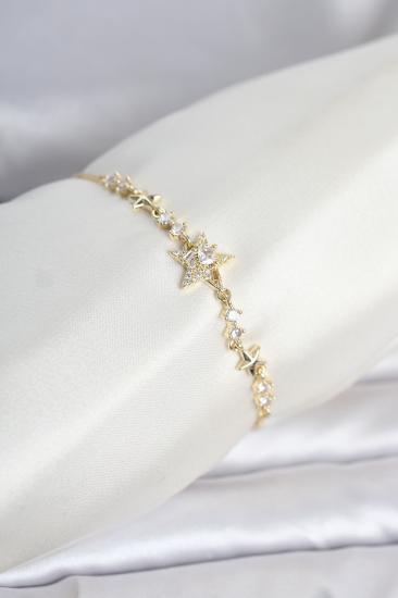 Gold Renk Pirinç Yıldız Model Asansörlü Kadın Bileklik