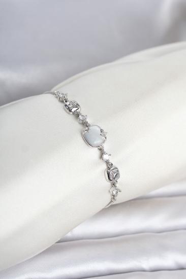 Gümüş Renk Pirinç Sedefli Asansörlü Kadın Bileklik