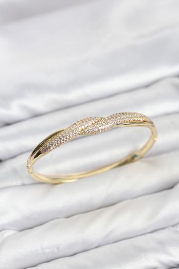 Gold Renk Zirkon Taşlı Sarmal Model Kadın Kelepçe Bileklik