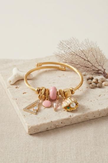 Pembe Deniz Kabuğu Model Gold Renk Charmlı Bileklik