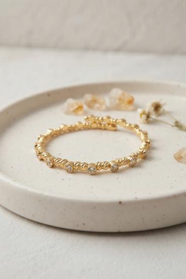 Gold Renk Dorika Model Sıralı Zirkon Taşlı Kadın Bileklik