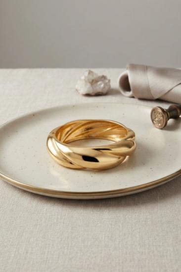 Gold Renk Pirinç Sarmal Model Vintage Kalın Kelepçe Bilezik