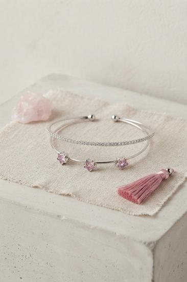 Pembe Yıldız Model Gold Renk Zirkon Taşlı Pirinç Bileklik