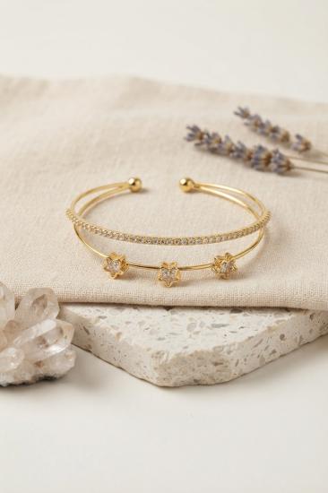 Yıldız Model Zirkon Taşlı Gold Renk Kadın Bileklik