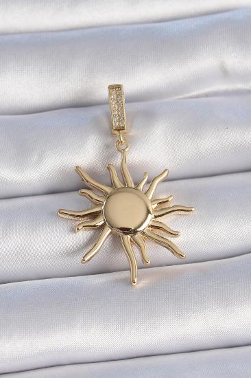 Pirinç Gold Renk Zirkon Taş Detaylı Güneş Model Ajda Charm