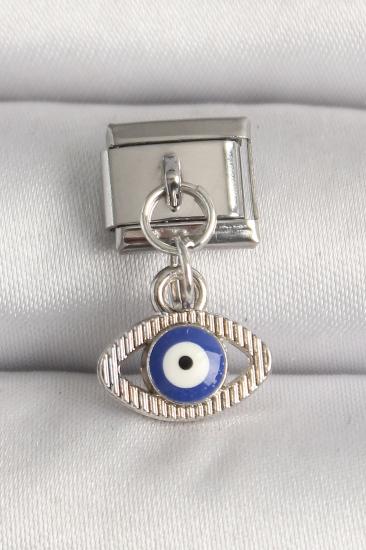316L Çelik Gümüş Renk Nazar Boncuk Detaylı Göz Model Nomination Charm