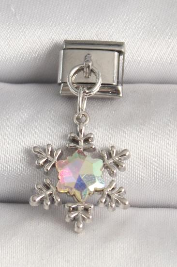 316L Çelik Gümüş Renk Hologram Mineli Kar Tanesi Model Nomination Charm