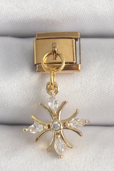 316L Çelik Gold Renk Sallantı Zirkon Taşlı Kar Tanesi Model Nomination Charm