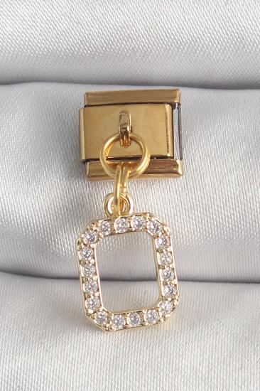 316L Çelik Gold Renk Sallantı Kare Zirkon Taşlı Nomination Charm