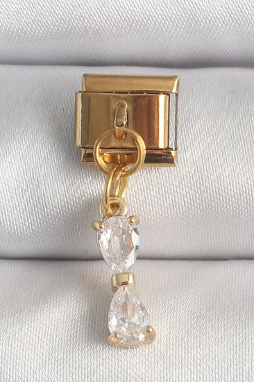 316L Çelik Gold Renk Sallantı Zirkon Taşlı Kurdele Model Nomination Charm