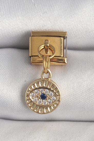 316L Çelik Gold Renk Sallantı Zirkon Taşlı Göz Model Nomination Charm