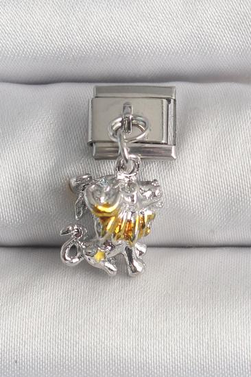 316L Çelik Gümüş Renk Sallantı Aslan Model Nomination Charm
