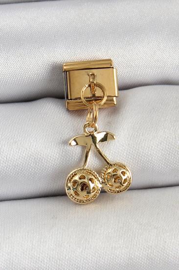 316L Çelik Sallantılı Zirkon Taşlı Fiyonk Model Gold Renk Nomination C316L Çelik Sallantılı Kiraz Model Gold Renk Nomination Charm