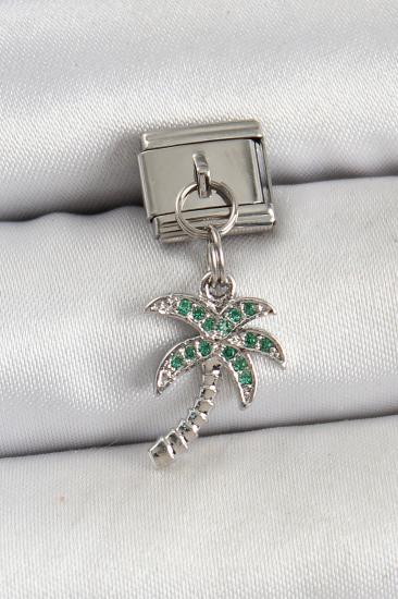 316L Çelik Sallantılı Zirkon Taşlı Palmiye Ağacı Model Gümüş Renk Nomination Charm