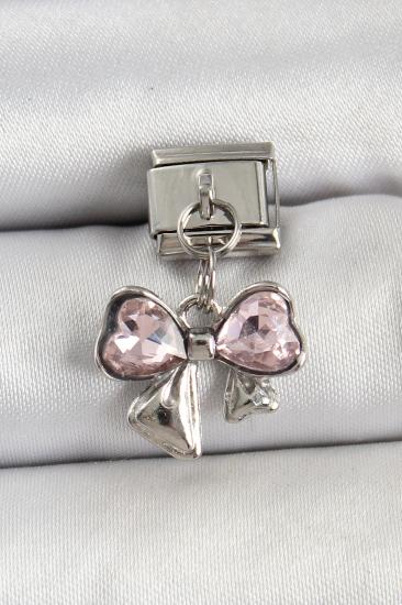 316L Çelik Gümüş Renk Pembe Fiyonk Model Nomination Charm