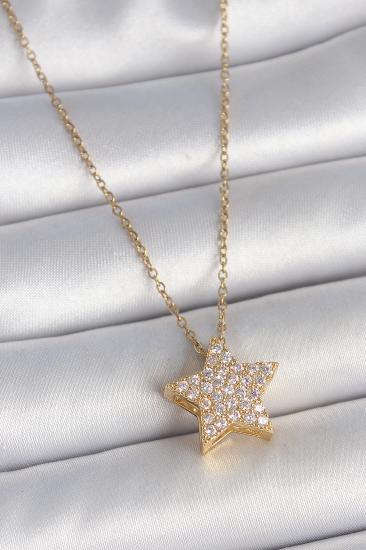 316L Çelik Gold Renk Zincir Zirkon Taşlı Yıldız Model Kadın Kolye