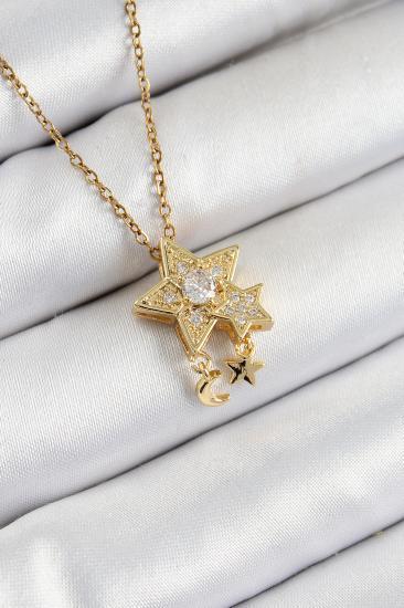 316L Çelik Zirkon Taşlı Sallantılı Yıldız Model Gold Renk Kadın Kolye