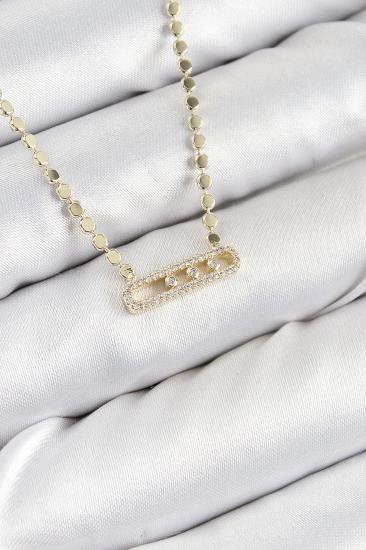 Pirinç Zirkon Taşlı Messika Model Ezme Zincir Gold Renk Kadın Kolye