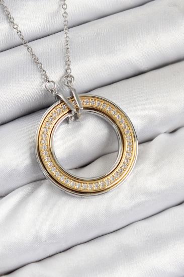 316L Çelik Zirkon Taşlı Dönen Daire Model Gold Ve Gümüş Renk Kadın Kolye