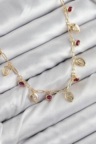 Pirinç Zirkon Taşlı Sallantılı Damla Model Gold Renk Kadın Kolye