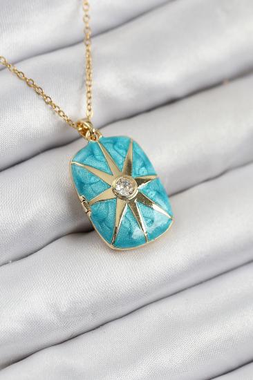 316L Çelik Zirkon Taşlı Açılabilr Kapaklı Kutup Yıldzı Model Gold Renk Kadın Kolye