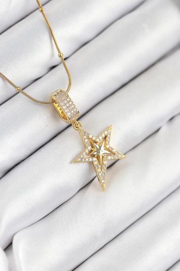 316L Çelik Zirkon Taşlı Yıldız Model Gold Renk Kadın Kolye