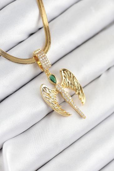 316L Çelik Zirkon Taşlı Melek Model Gold Renk Kadın Kolye
