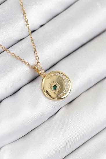 316L Çelik Zirkon Taşlı Ay Ve Güneş Model Gold Renk Kadın Kolye