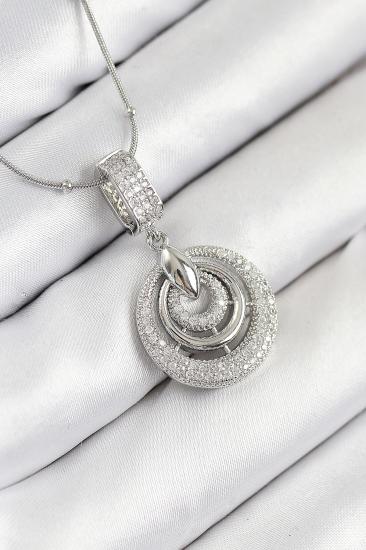 316L Çelik Zirkon Taşlı Çember Model Gümüş Renk Kadın Kolye