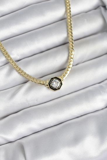 Pirinç Gold Renk Zirkon Taşlı Kadın Kolye