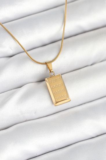 316L Çelik Gold Renk Külçe Altın Model Kolye