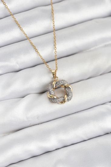 316L Çelik Zincir Gold Renk Zirkon Taşlı Sarmal Model Kadın Kolye