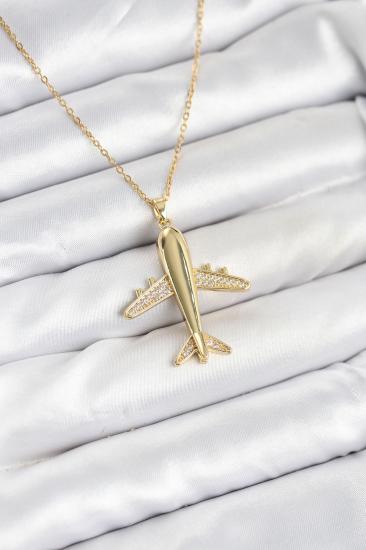 316L Çelik Zincir Gold Renk Uçak Model Kadın Kolye