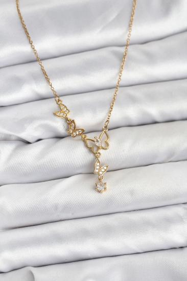 316L Çelik Zincir Gold Renk Kelebek Model Kadın Kolye