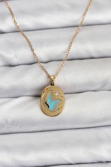 316L Çelik Zincir Gold Renk Kelebek Figür Kadın Kolye