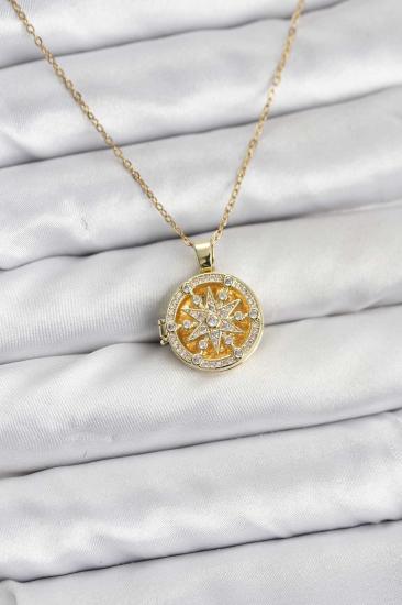 316L Çelik Zincir Gold Renk Kutup Yıldızı Kapaklı Model Kadın Kolye
