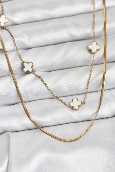 316L Çelik Zincir Gold Renk İtalyan Zincirli Yonca Model Kadın Kolye