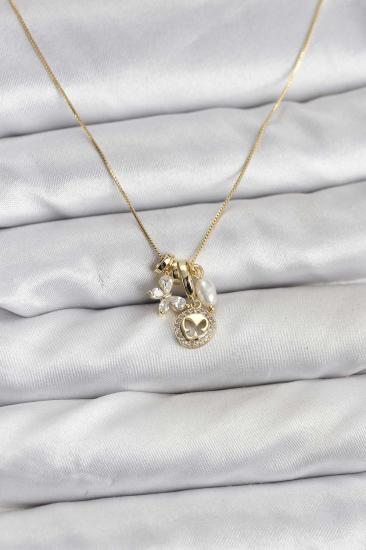 Gold Renk Pirinç Minimal Kelebek Charmlı Kadın Kolye