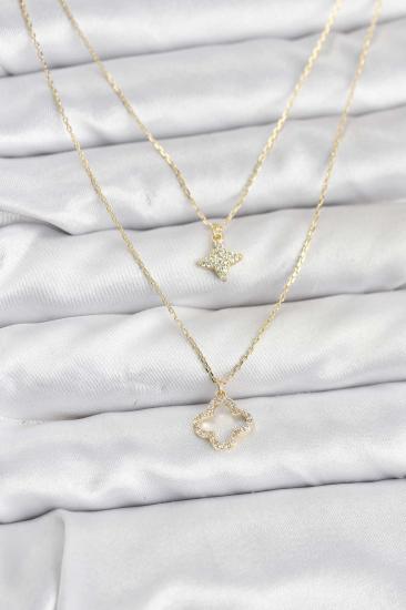 Pirinç Gold Renk Yonca Model 2’li Kadın Kolye
