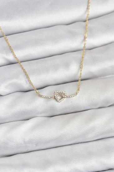 Pirinç Gold Renk Düğüm Kalp Model Kadın Kolye