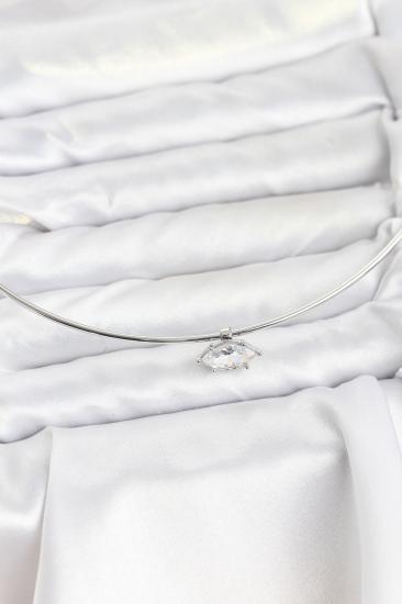 Pirinç Gümüş Renk Choker Model Zirkon Taşlı Kadın Kolye