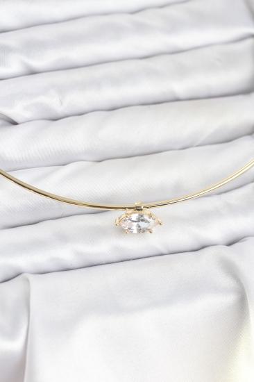 Pirinç Gold Renk Choker Model Zirkon Taşlı Kadın Kolye