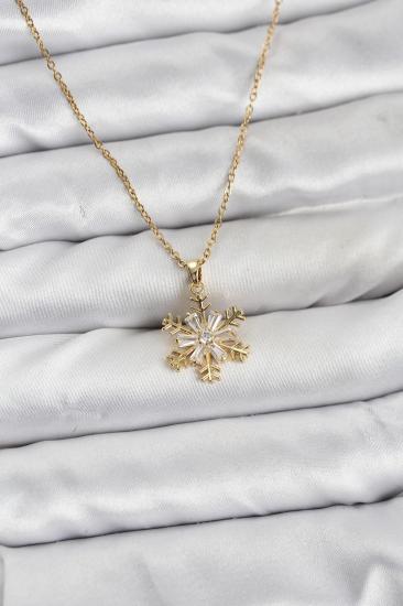 316L Çelik Zincir Gold Renk Kar Tanesi Model Zirkon Taşlı Kadın Kolye